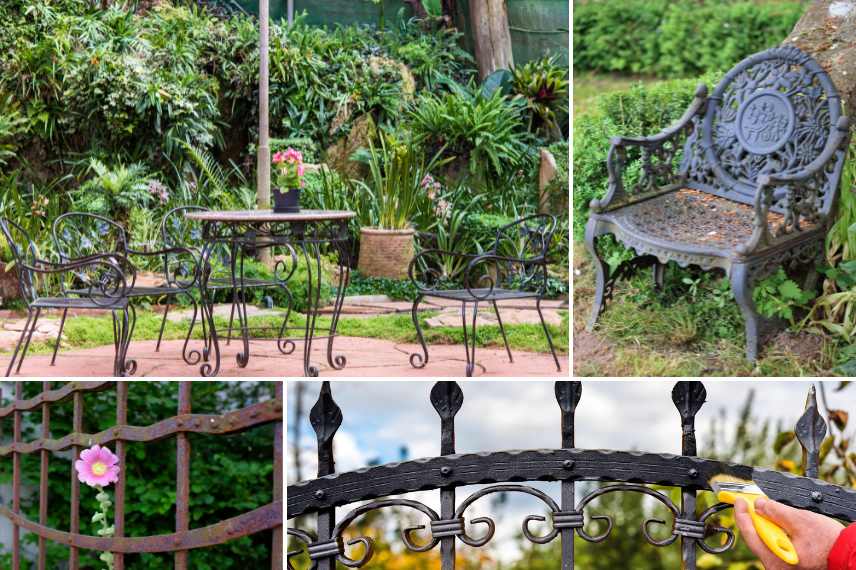 decoration fer forge au jardin, idees deco fer forge jardin, utilisations fer forge jardin, mobilier jardin fer forge