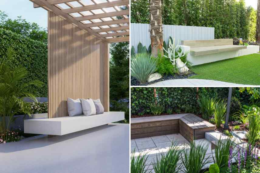 jardin contemporain bancs modernes