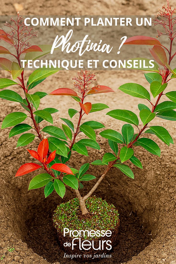 un photinia red robn en train d'être planté. Image améliorée par IA