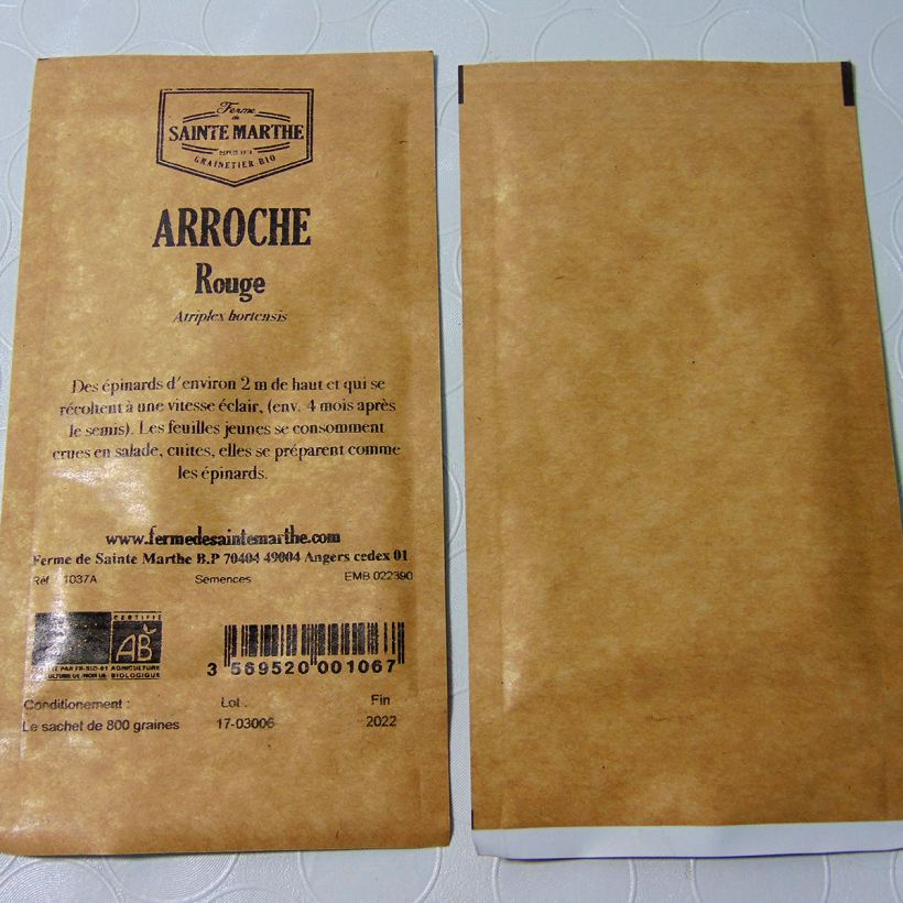 Example of Arroche Rouge Bio - Ferme de Sainte Marthe le sachet de 800 graines environ (4g) as you get