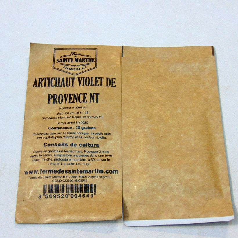 Exemple de spécimen de Artichaut Violet de Provence Bio - Ferme de Sainte Marthe le sachet de 20 graines environ tel que livré