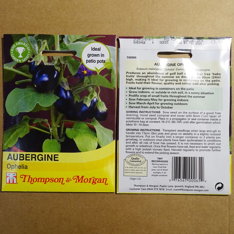 Exemple de spécimen de Aubergine Ophelia F1 - Solanum melongea le sachet de 6 graines environ tel que livré