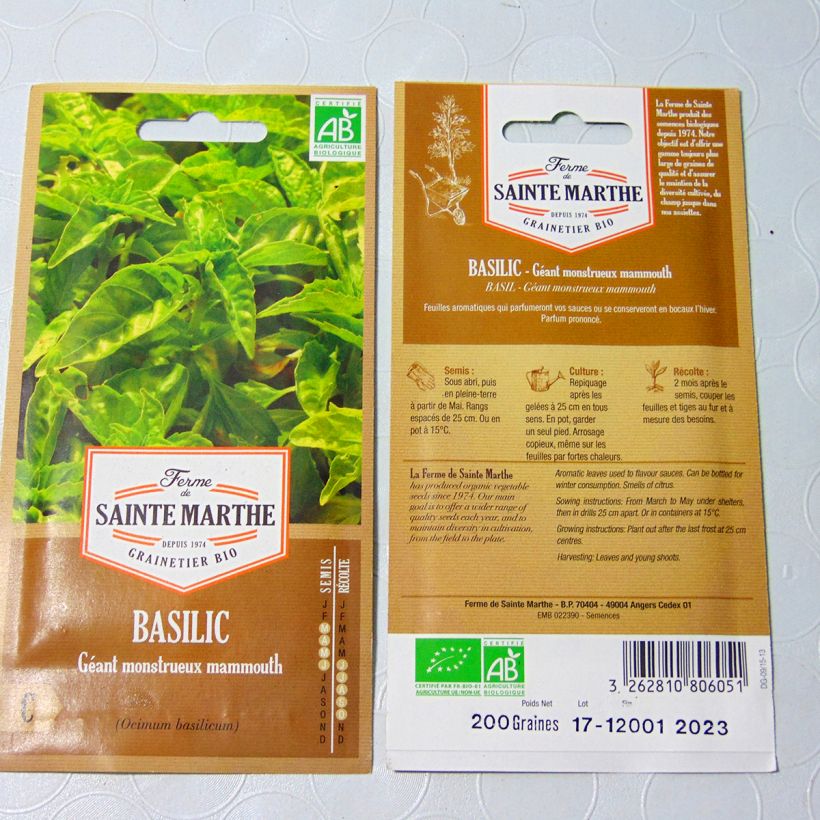 Example of Basilic Géant Monstrueux Mammouth Bio - Ferme de Sainte Marthe le sachet de 150 graines environ (0.24g) as you get