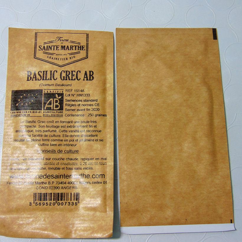 Example of Basilic Grec Bio - Ferme de Sainte Marthe le sachet de 250 graines environ (0.25g) as you get