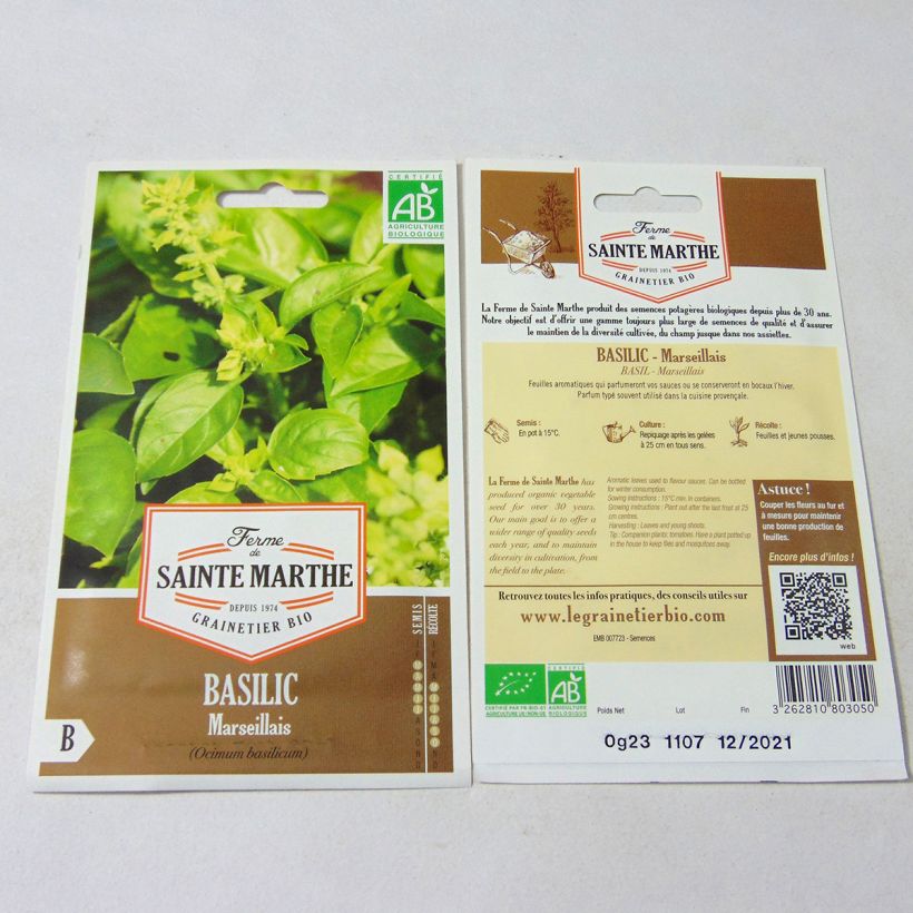 Example of Basilic Marseillais Bio - Ferme de Sainte Marthe le sachet de 100 graines environ (0.23g) as you get