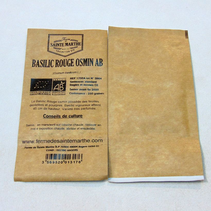 Exemple de spécimen de Basilic Osmin rouge Bio - Ferme de Sainte Marthe le sachet de 250 graines environ (0.33g) tel que livré