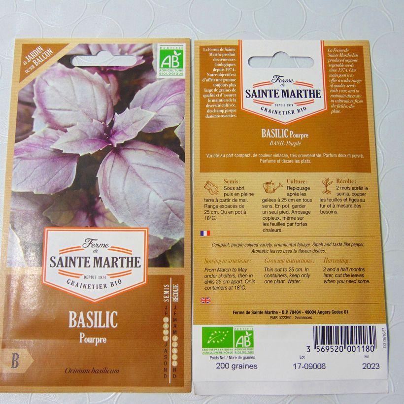 Exemple de spécimen de Basilic Pourpre Bio - Ferme de Sainte Marthe le sachet de 250 graines environ tel que livré