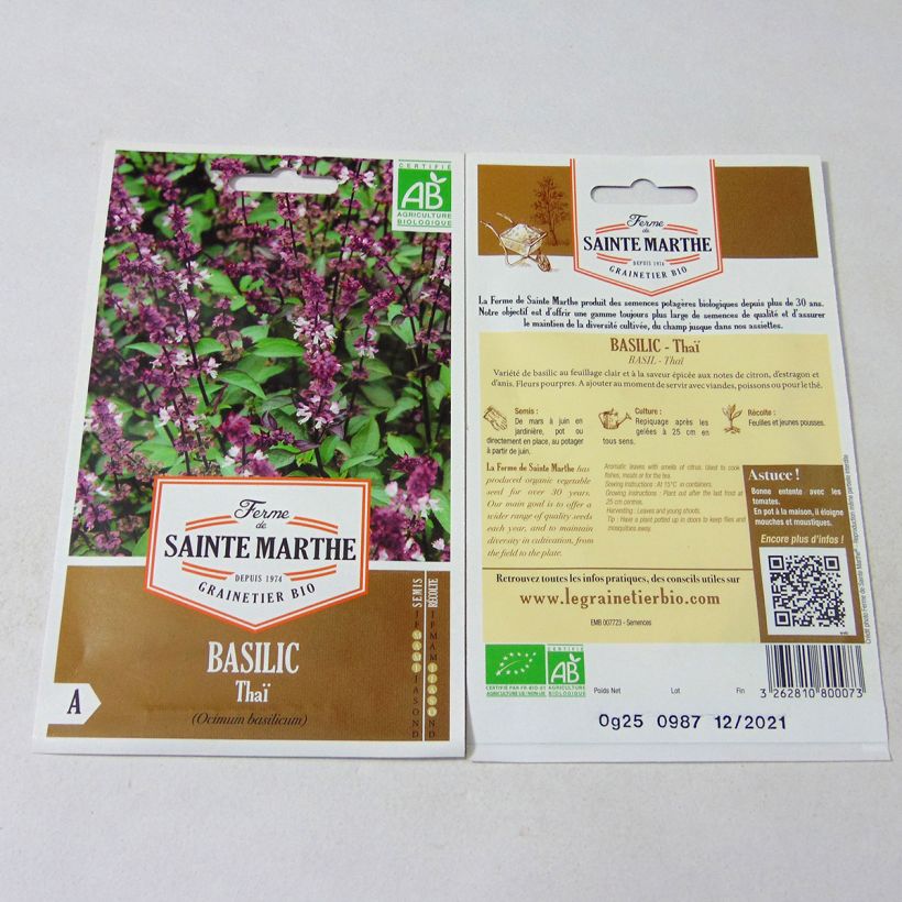 Example of Basilic Thaï Bio - Ferme de Sainte Marthe le sachet de 150 graines environ (0.25g) as you get