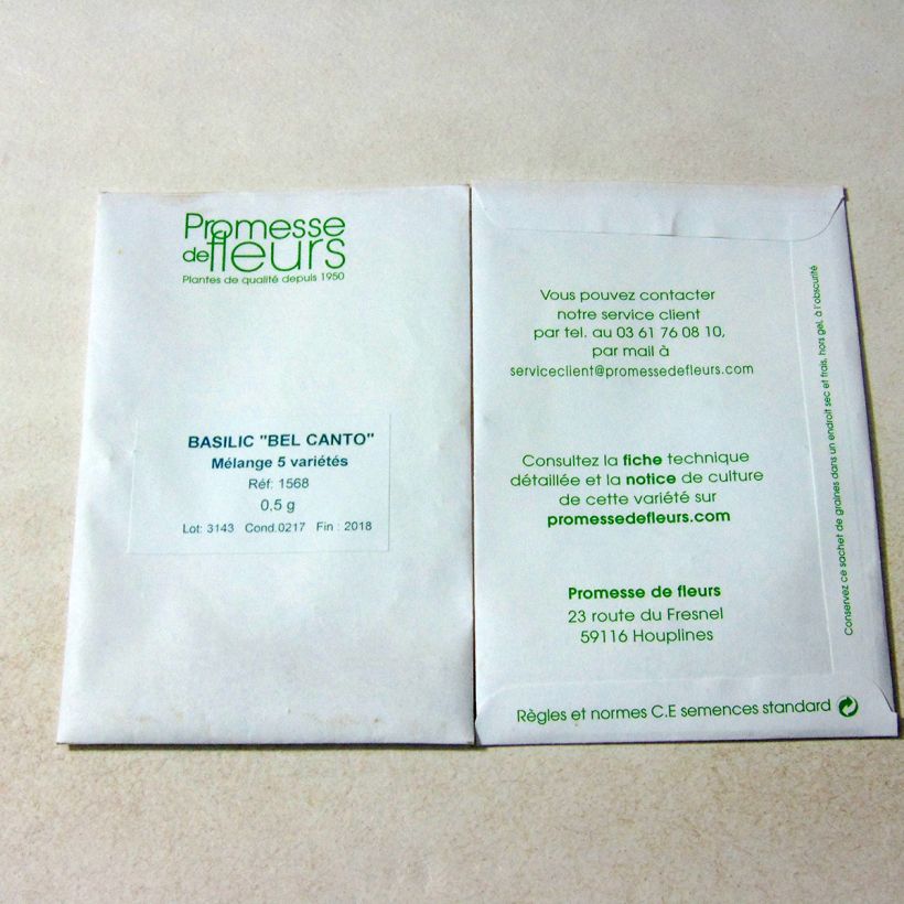 Exemple de spécimen de Basilic mélange 5 variétés 1/2 hautes le sachet de 400 graines environ (0.5g) tel que livré