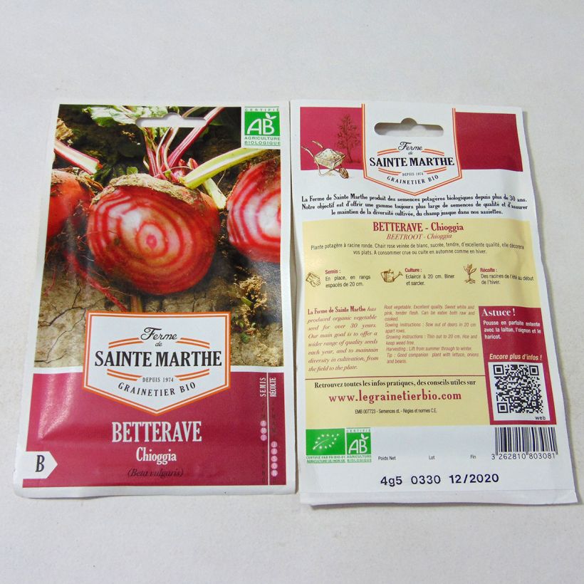Example of Betterave Chioggia Bio - Ferme de Sainte Marthe le sachet de 300 graines environ (4.5g) as you get