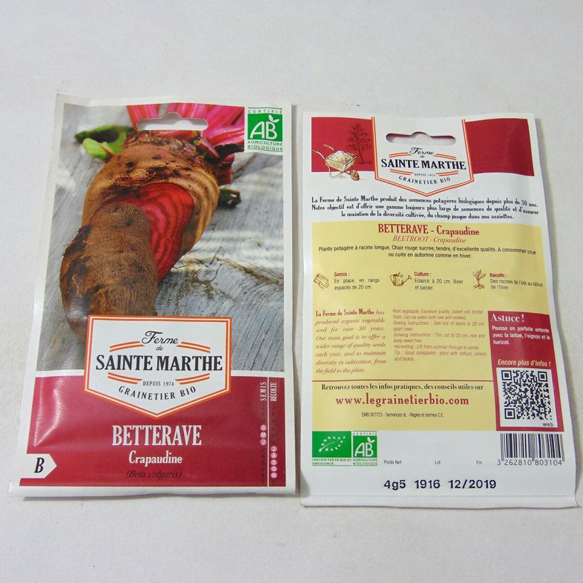 Example of Betterave Crapaudine Bio - Ferme de Sainte Marthe le sachet de 250 graines environ (4.5g) as you get