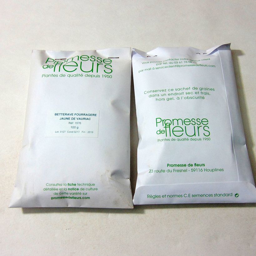 Exemple de spécimen de Betterave Fourragère Jaune de Vauriac le sachet de +/- 4000 graines environ (minimum 100g) tel que livré