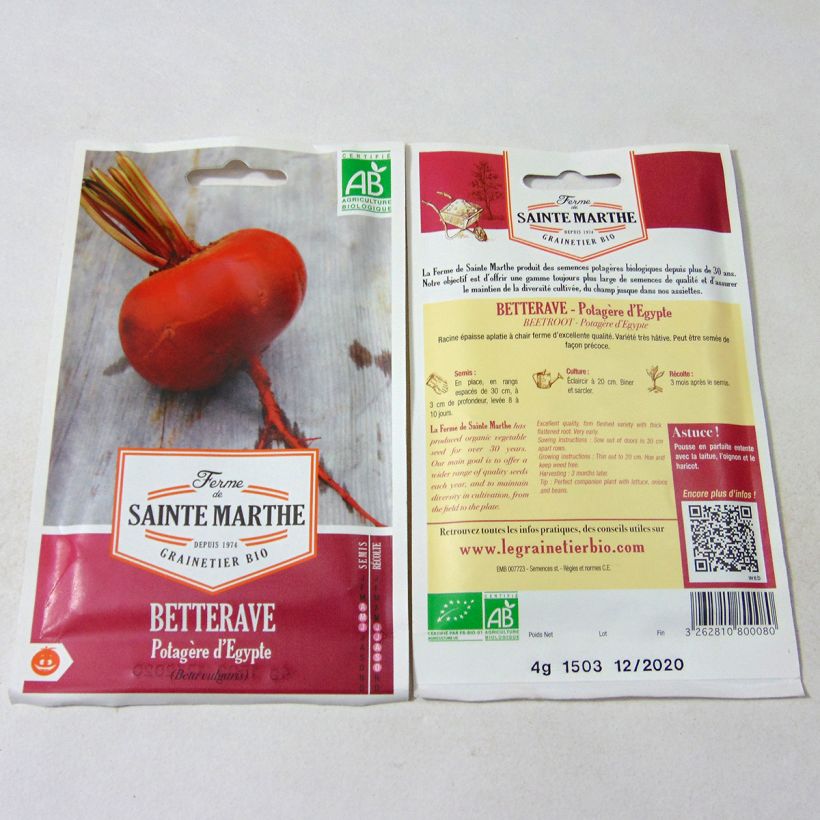 Exemple de spécimen de Betterave potagère d'Egypte - Bio - Ferme de Sainte Marthe le sachet de 130 graines environ (4g) tel que livré