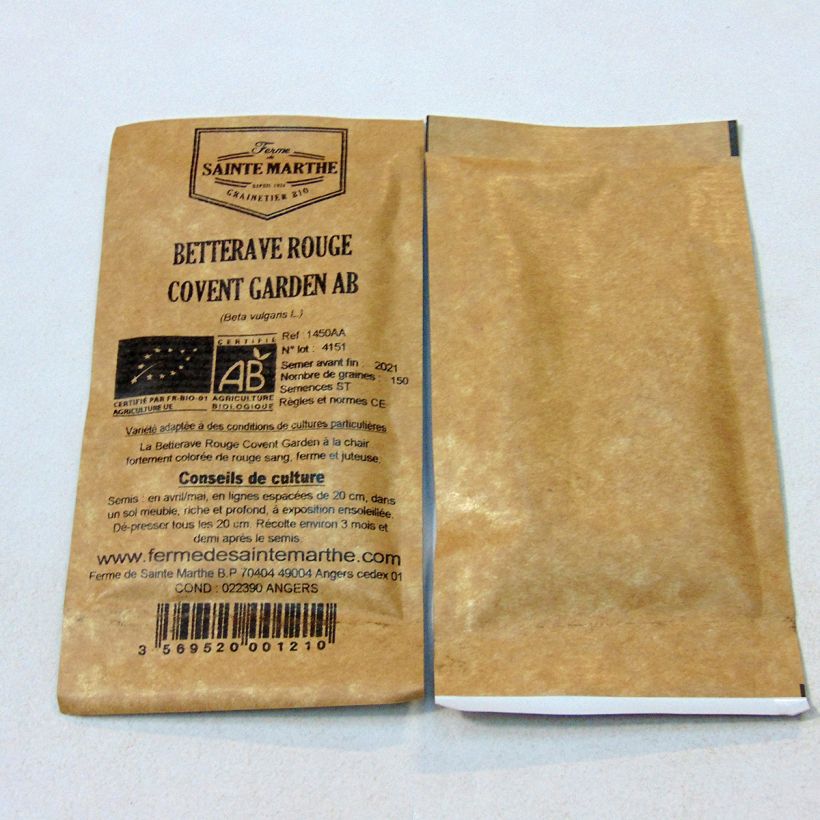 Exemple de spécimen de Betterave rouge Covent Garden Bio - Ferme de Sainte Marthe le sachet de 150 graines environ (1g) tel que livré