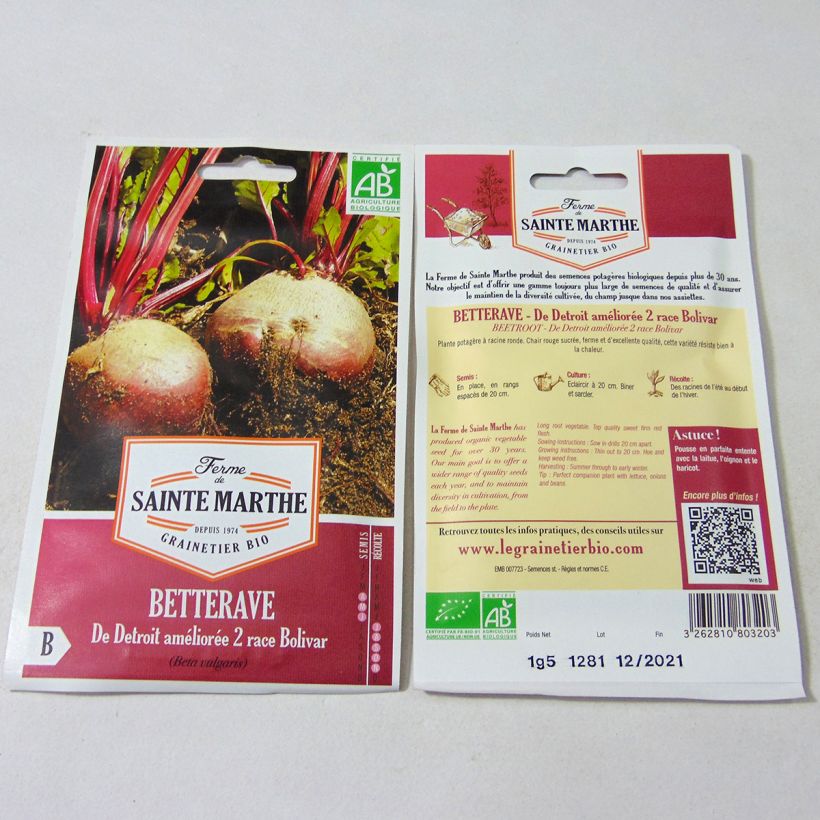 Example of Betterave rouge de Detroit Améliorée 2 race Bolivar Bio- Ferme de Sainte Marthe le sachet de 80 graines environ (1.5g) as you get