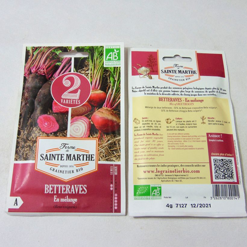 Example of Betteraves en mélange (Crapaudine et Chioggia) Bio - Ferme de Sainte Marthe le sachet de 200 graines environ (4g) as you get