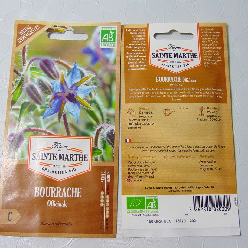 Example of Bourrache blanche Bio - Ferme de Sainte Marthe le sachet de 50 graines environ as you get