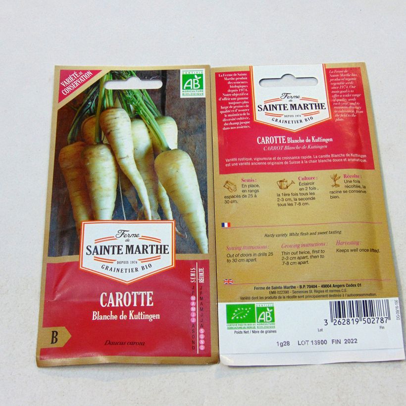 Example of Carotte Blanche de Küttingen Bio - Ferme de Sainte Marthe le sachet de 500 graines environ (1.35g) as you get
