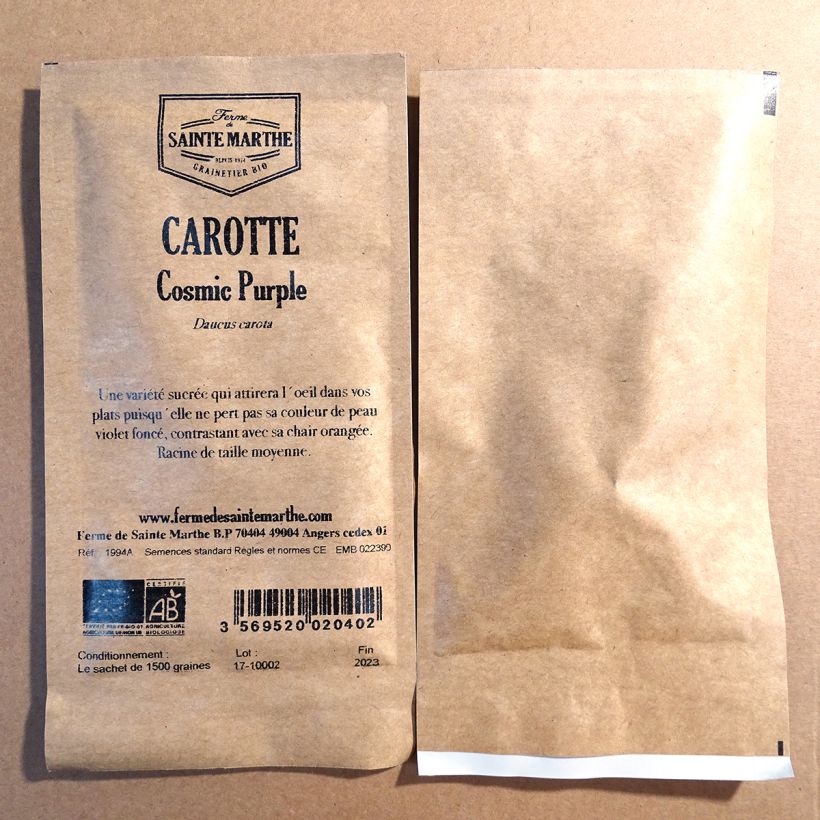 Example of Carotte Cosmic Purple Bio - Ferme de Sainte Marthe le sachet de 1500 graines environ as you get