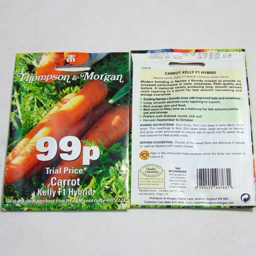 Exemple de spécimen de Carotte Kelly - Daucus carota  le sachet de 400 graines environ tel que livré