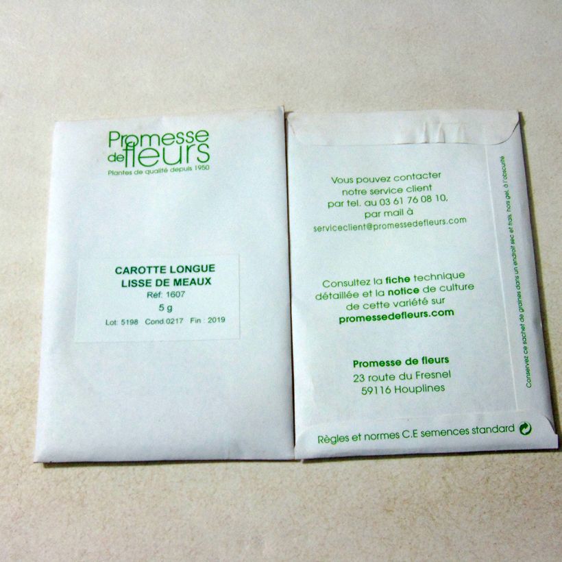 Example of Carotte Longue Lisse de Meaux - Daucus carota le sachet de +/- 3600 graines environ (minimum 5g) as you get