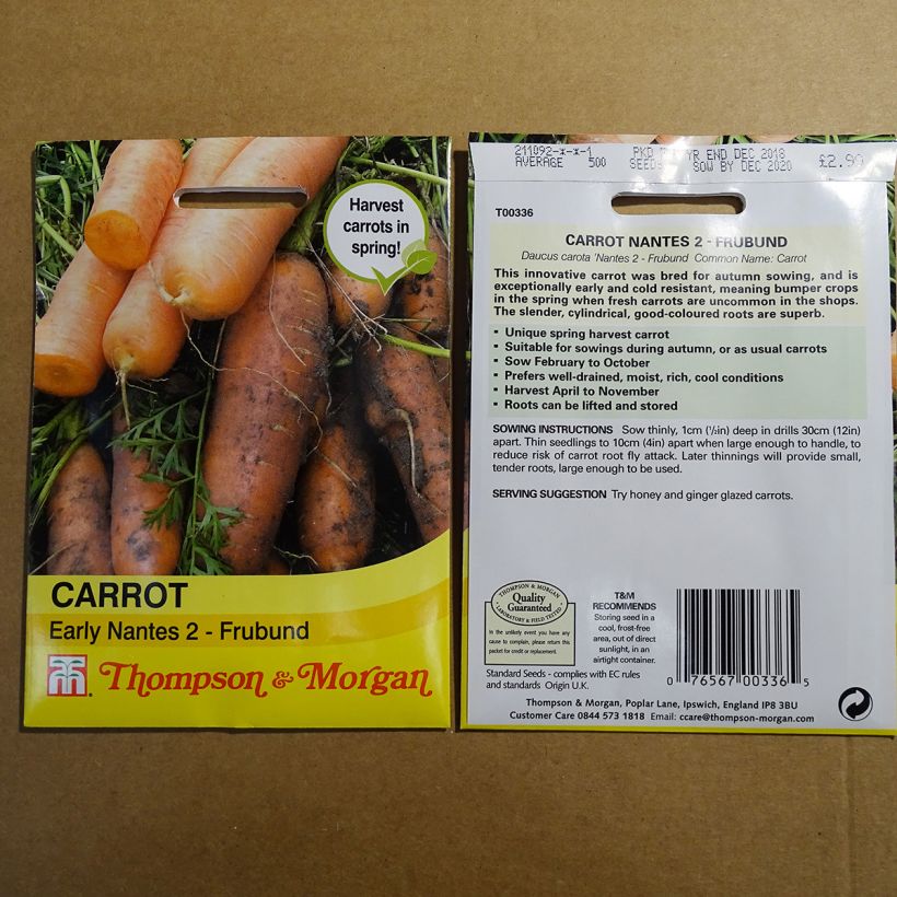 Exemple de spécimen de Carotte Nantes 2 - Frubund - Daucus carota  le sachet de 500 graines environ tel que livré