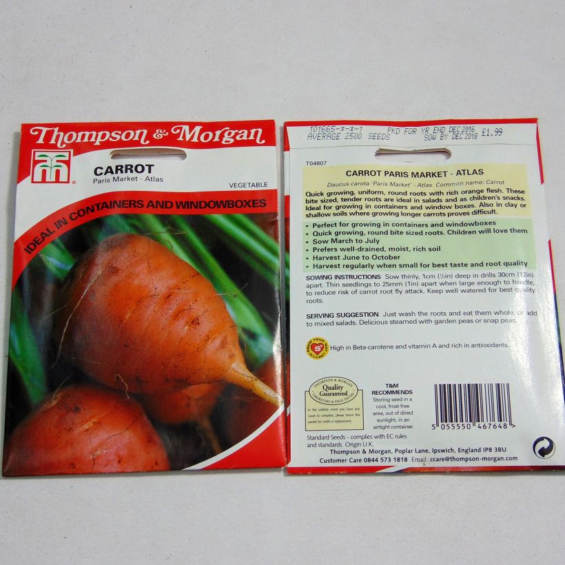 Exemple de spécimen de Carotte Paris Market Atlas - Daucus carota  le sachet de 100 graines environ tel que livré