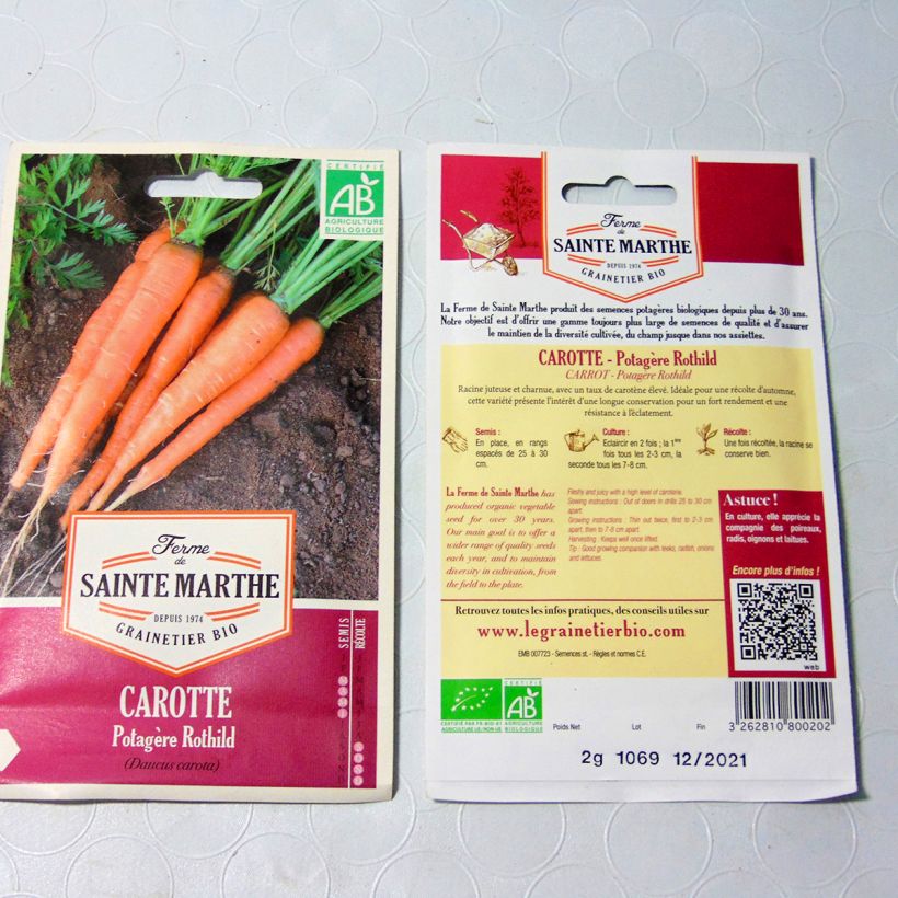 Example of Carotte Rothild Bio - Ferme de Sainte Marthe le sachet de +/- 850 graines environ (minimum 1g) as you get