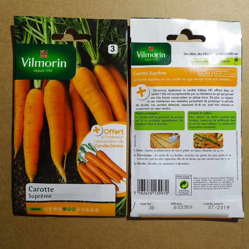 Exemple de spécimen de Carotte Suprême (Création Vilmorin) - Vilmorin le sachet de 1500 graines environ (3g) tel que livré