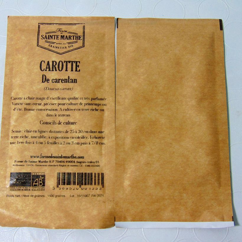 Example of Carotte de Carentan Bio - Ferme de Sainthe Marthe le sachet de 500 graines environ (1g) as you get