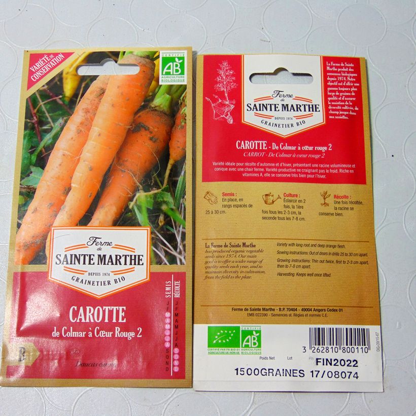 Example of Carotte de Colmar à coeur rouge 2 Bio - Ferme de Sainte Marthe le sachet de 1800 graines environ (2g) as you get