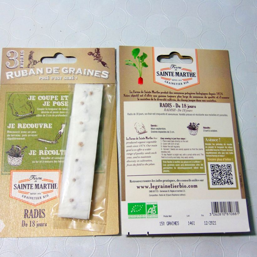 Example of Carte ruban de Radis de 18 jours - Bio - Ferme de Sainte Marthe Livré en ruban de 3 mètres as you get