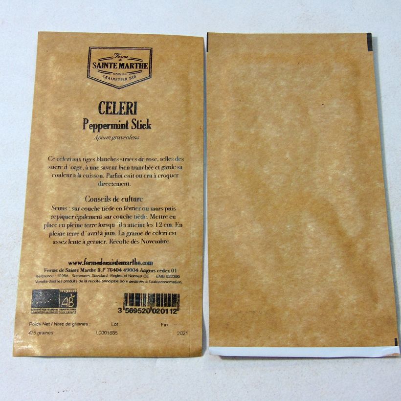 Exemple de spécimen de Céleri Peppermint Stick Bio - Ferme de Sainte Marthe le sachet de 475 graines environ tel que livré
