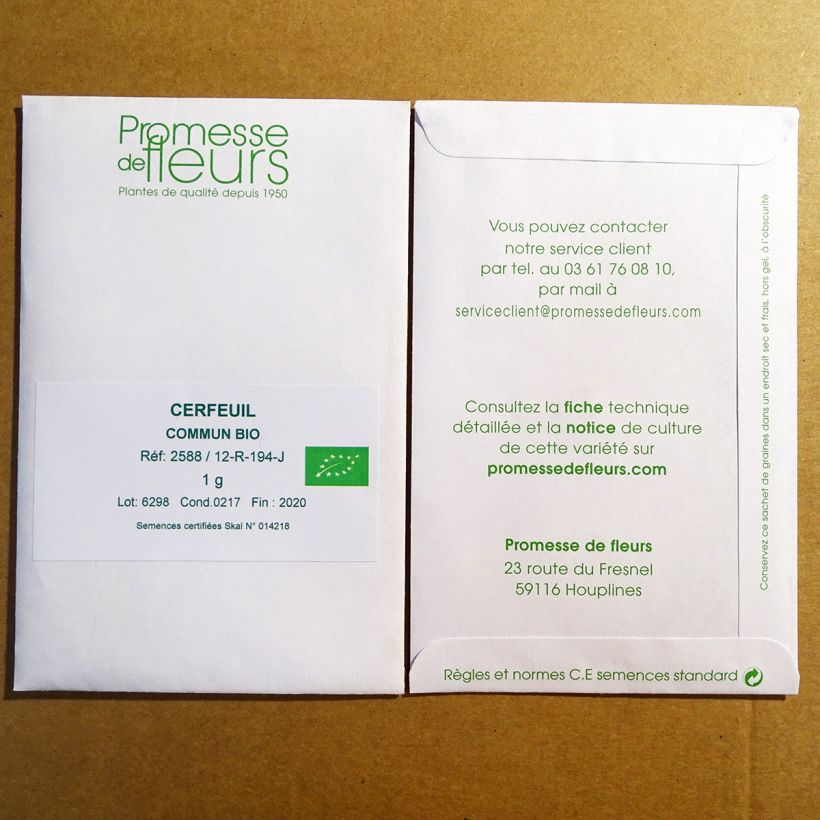 Example of Cerfeuil commun Bio le sachet de +/- 350 graines environ (minimum 1g) as you get