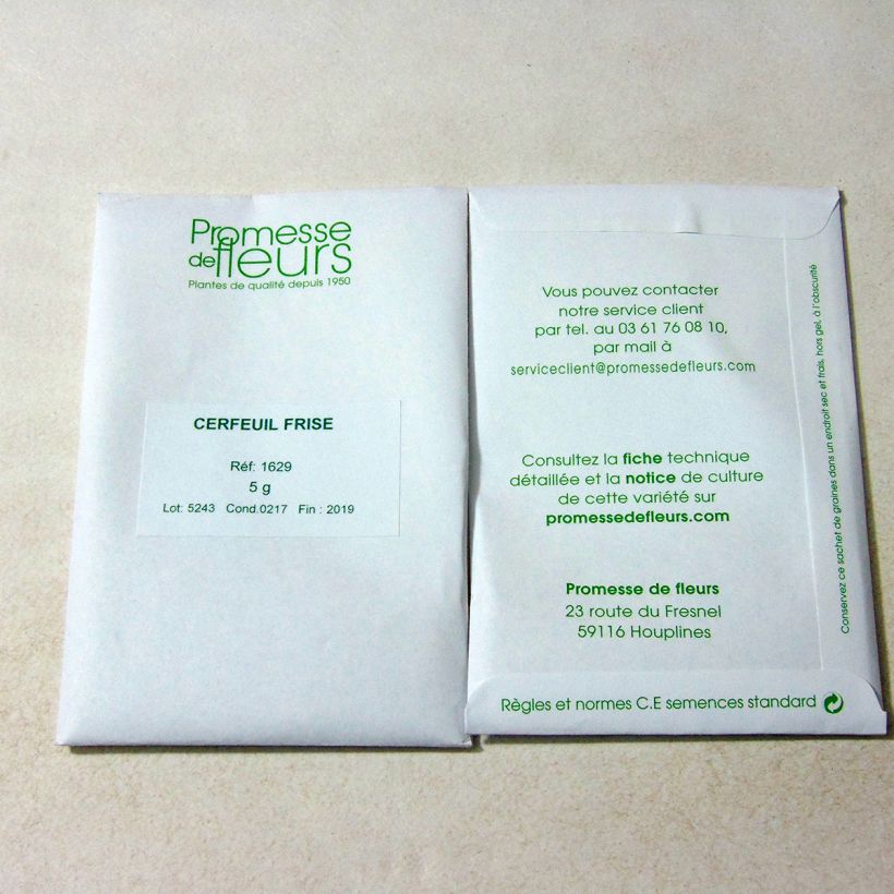 Example of Cerfeuil frisé le sachet de +/- 1700 graines environ (minimum 5g) as you get