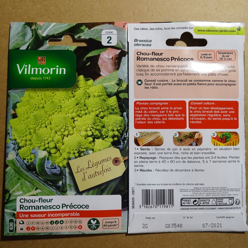 Exemple de spécimen de Chou Brocoli Romanesco précoce - Vilmorin le sachet de 800 graines environ (2g) tel que livré