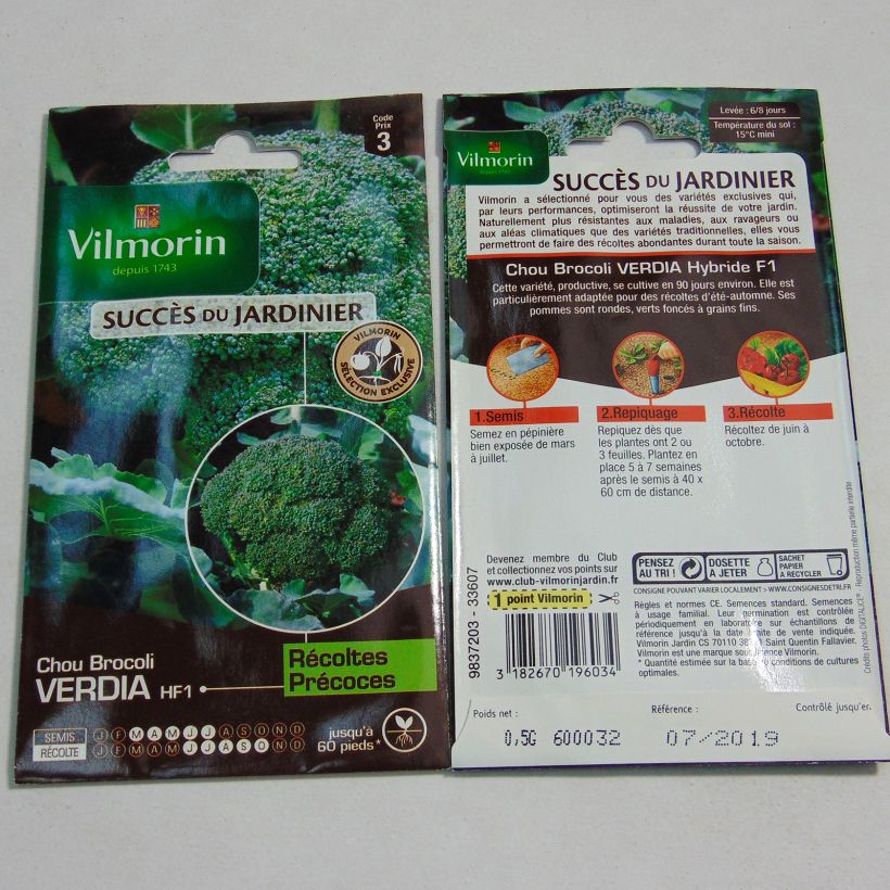 Exemple de spécimen de Chou Brocoli Verdia F1 (création Vilmorin) - Vilmorin le sachet de 200 graines environ (0.5g) tel que livré
