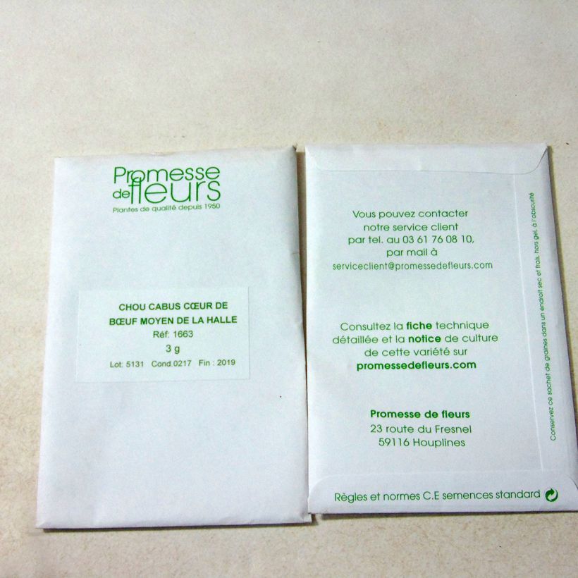 Example of Chou Cabus Cœur de Bœuf Moyen de la Halle le sachet de 600 graines environ (minimum 3g) as you get