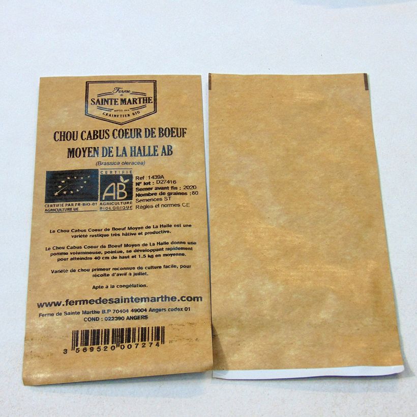 Exemple de spécimen de Chou Cabus Cœur de Bœuf Moyen de la Halle Bio - Ferme de Sainte Marthe le sachet de 80 graines environ tel que livré
