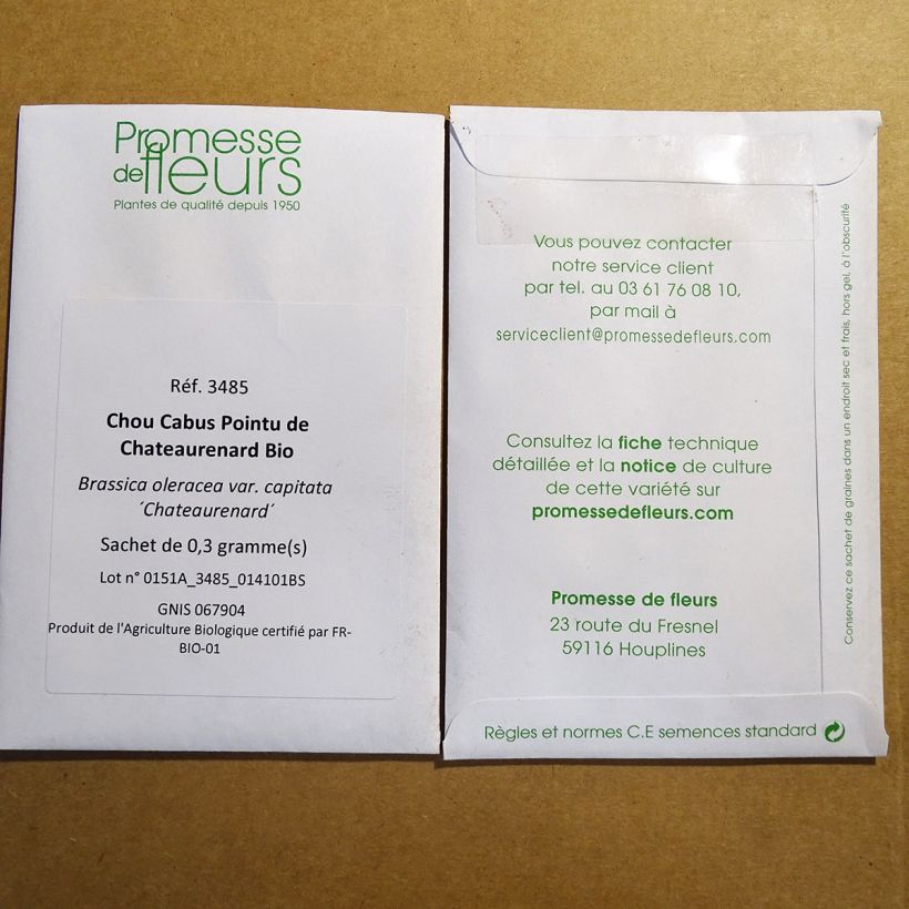 Exemple de spécimen de Chou Cabus Pointu de Chateaurenard Bio le sachet de 160 graines environ tel que livré