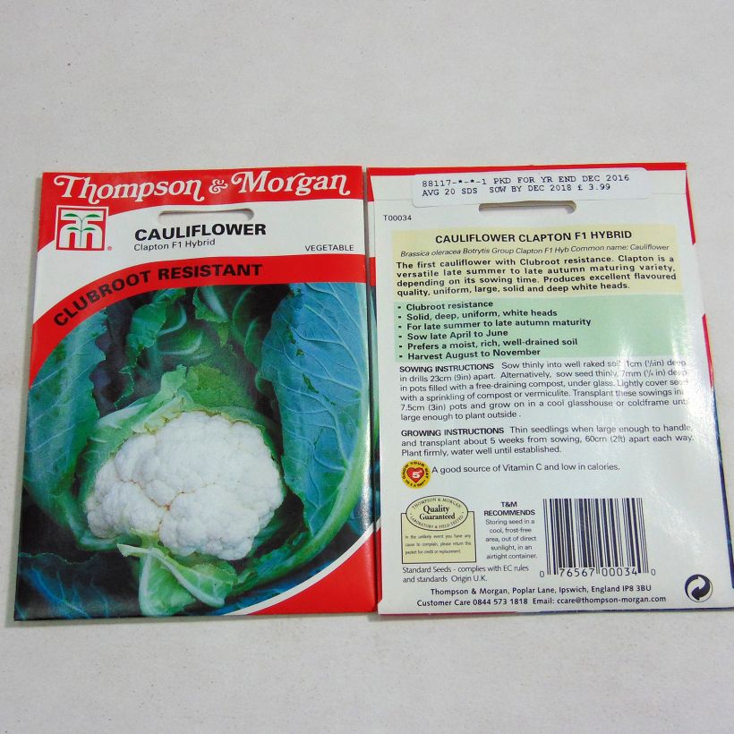Exemple de spécimen de Chou-Fleur Clapton F1 le sachet de 20 graines environ tel que livré