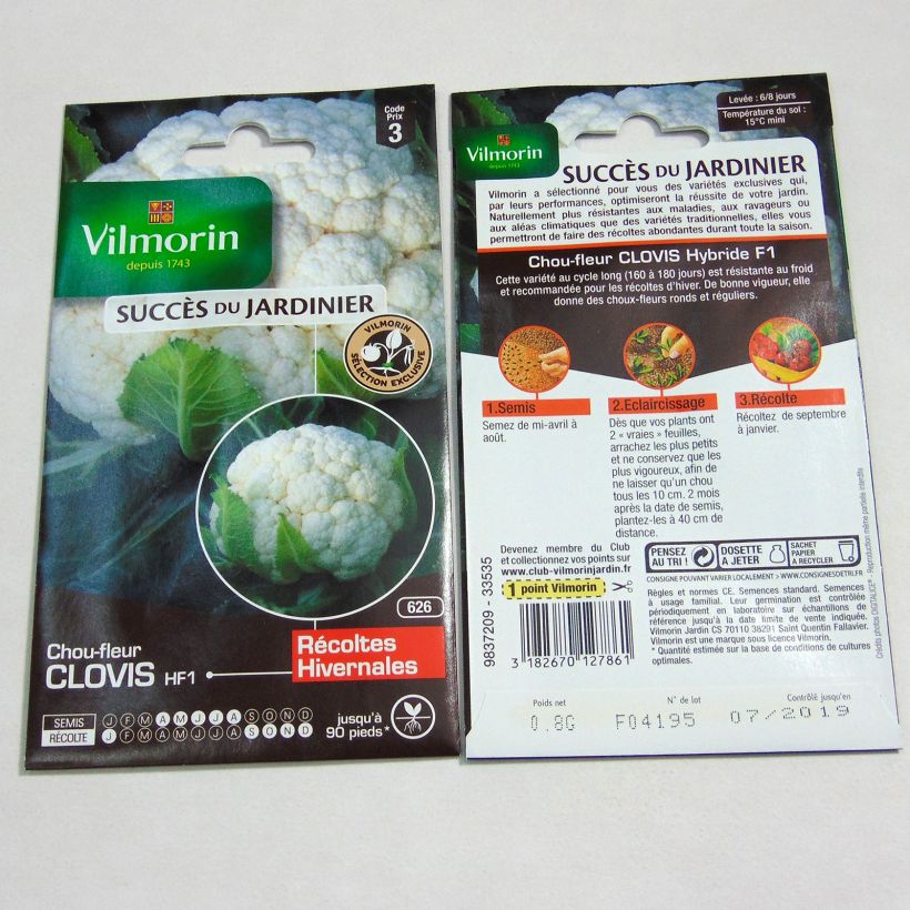 Exemple de spécimen de Chou-Fleur Clovis F1 (Création Vilmorin) - Vilmorin le sachet de 320 graines environ (0.8g) tel que livré