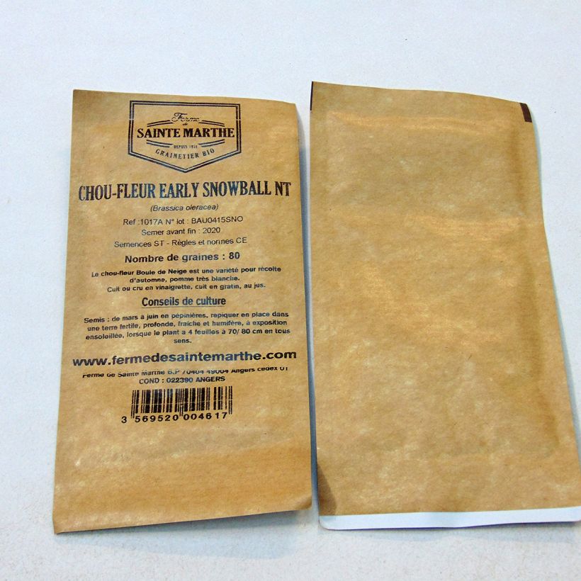Exemple de spécimen de Chou-Fleur Early Snowball NT - Ferme de Sainte Marthe le sachet de 80 graines environ tel que livré