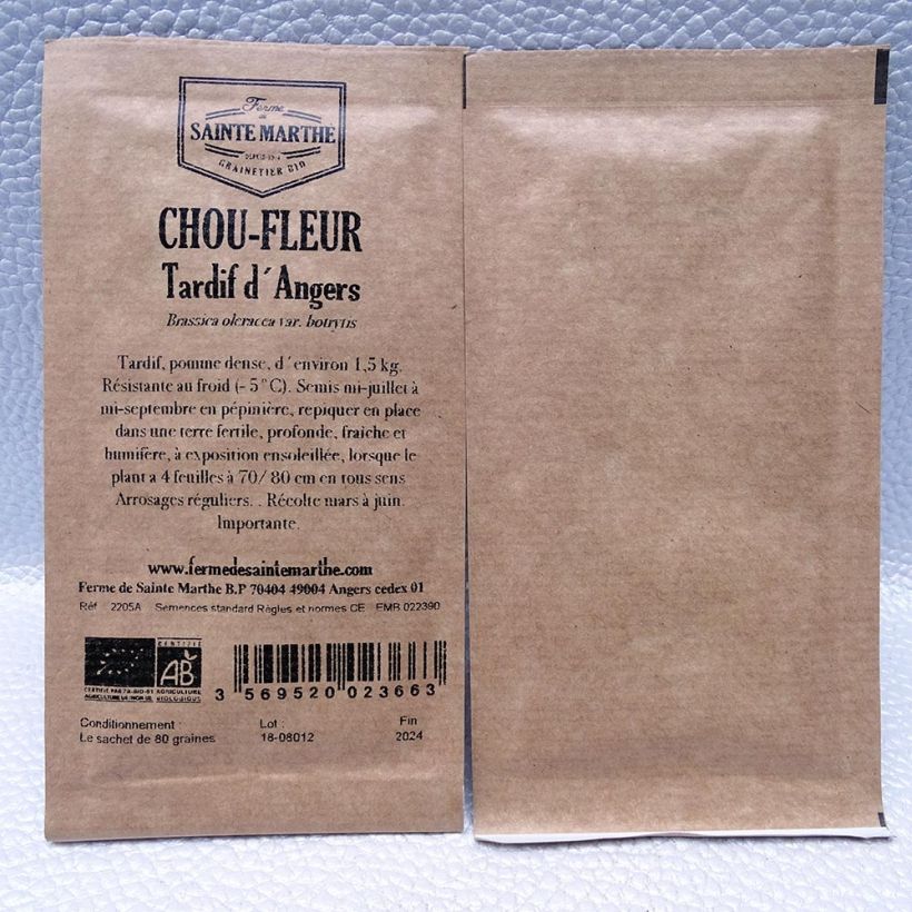 Exemple de spécimen de Chou-Fleur Tardif d'Angers Bio - Ferme de Sainte Marthe le sachet de 80 graines environ tel que livré