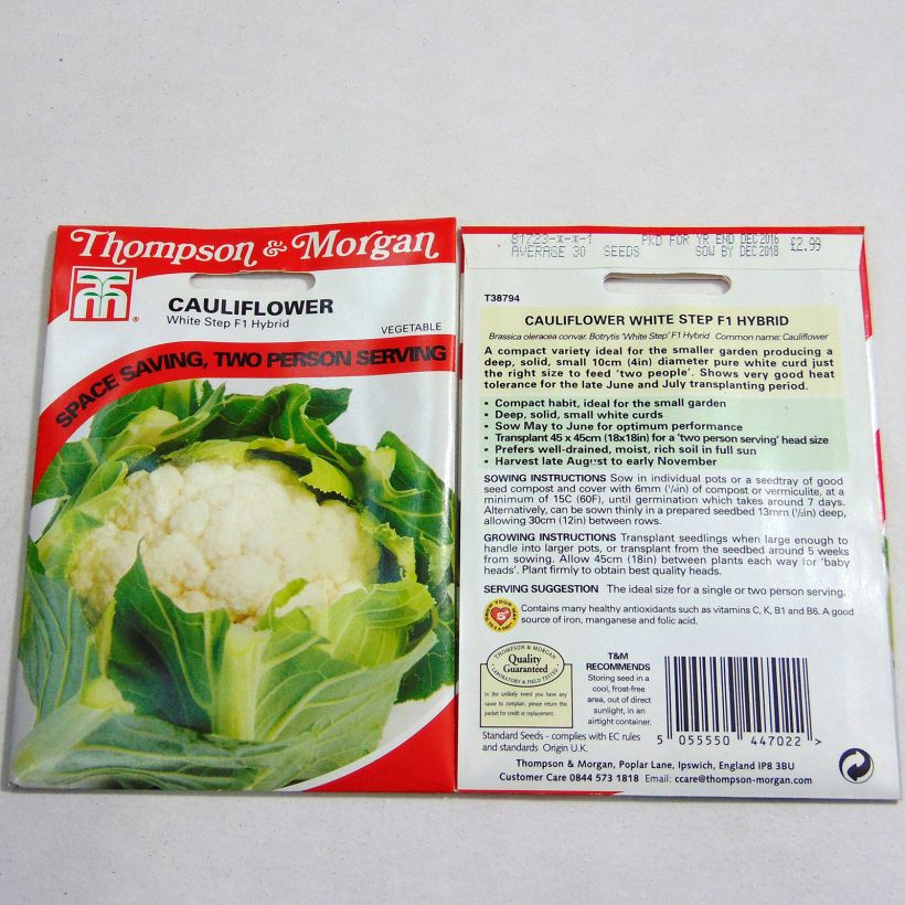 Exemple de spécimen de Chou-Fleur White Step F1 le sachet de 30 graines environ tel que livré