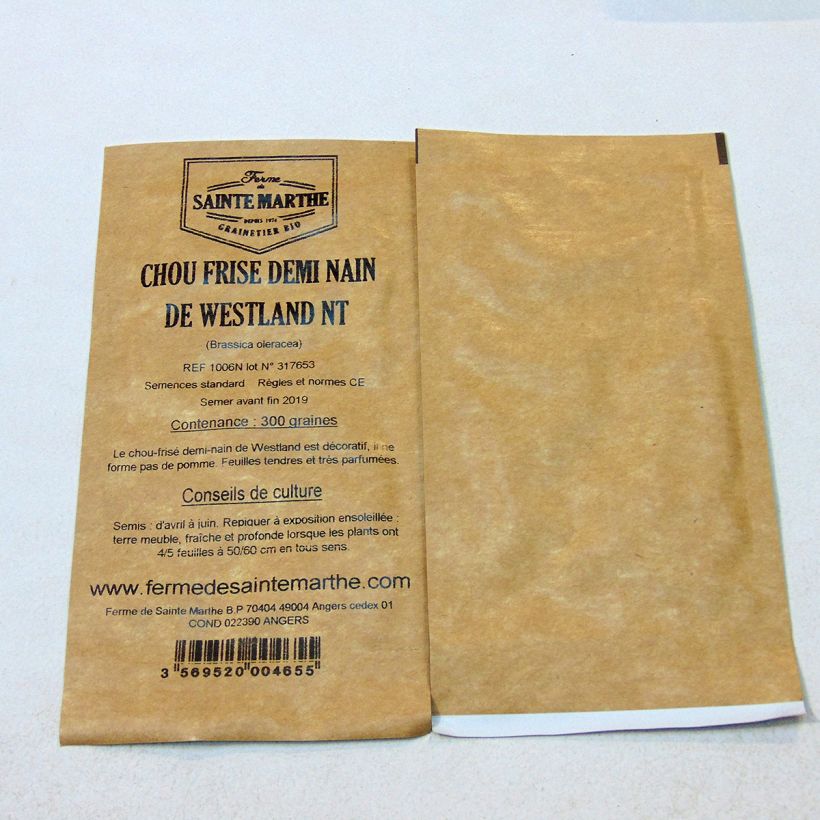 Exemple de spécimen de Chou Frisé demi-nain de Westland NT - Ferme de Sainte Marthe le sachet de 300 graines environ (1g) tel que livré