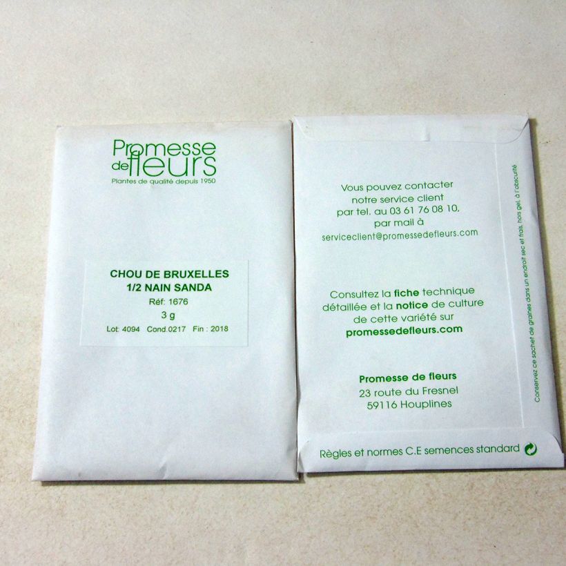 Example of Chou de Bruxelles demi-nain Sanda le sachet de +/- 750 graines environ (minimum 3g) as you get