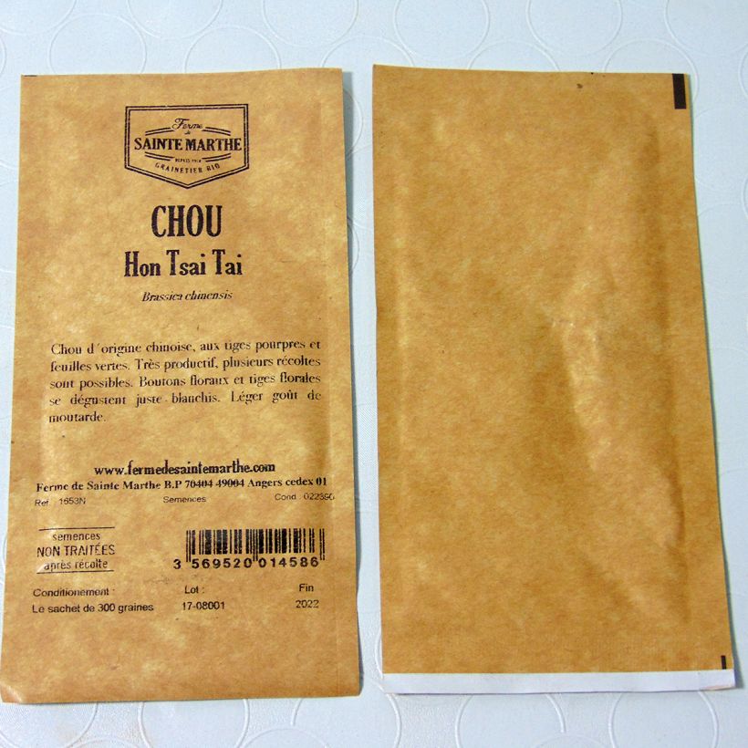 Exemple de spécimen de Chou de Chine Hon Tsai Tai NT - Ferme de Sainte Marthe le sachet de 300 graines environ tel que livré