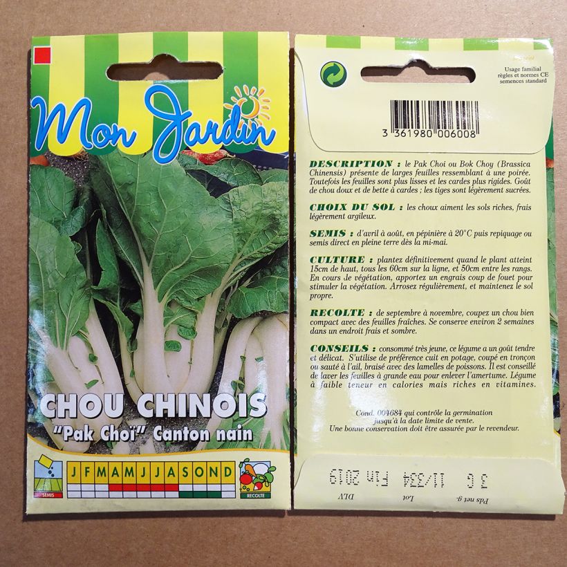 Exemple de spécimen de Chou de Chine Pak Choi Canton nain - Brassica pekinensis le sachet de 150 graines environ (3g) tel que livré