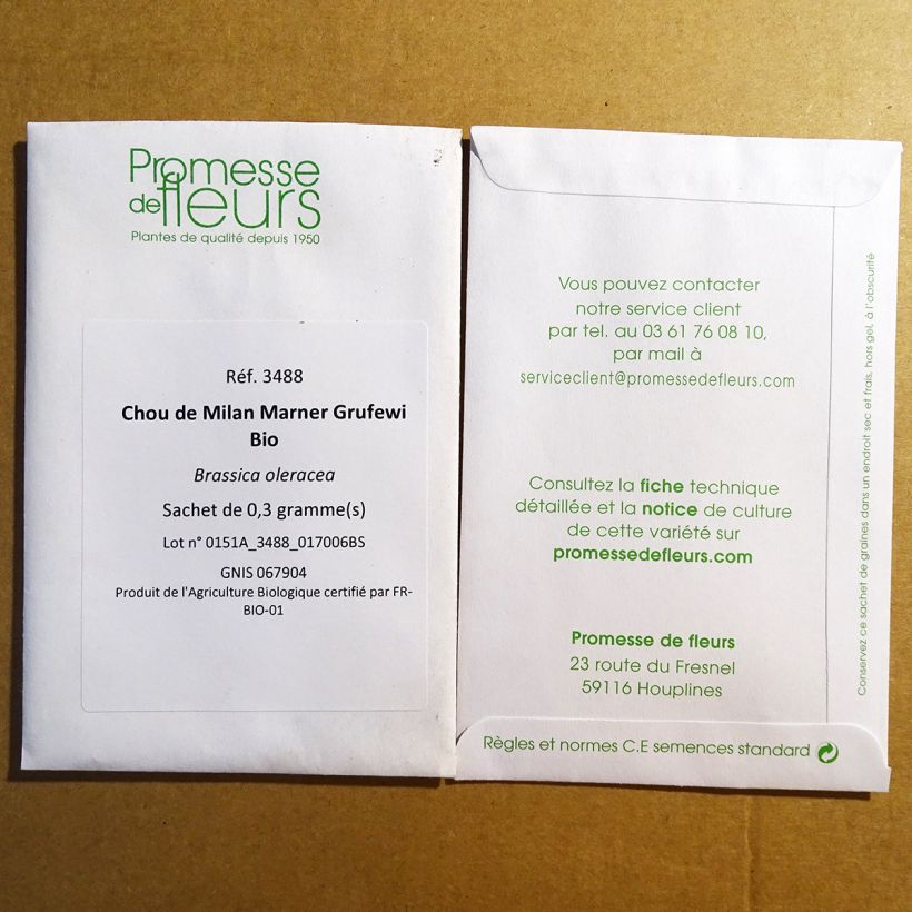 Exemple de spécimen de Chou de Milan Marner Grufewi Bio le sachet de 50 graines environ tel que livré
